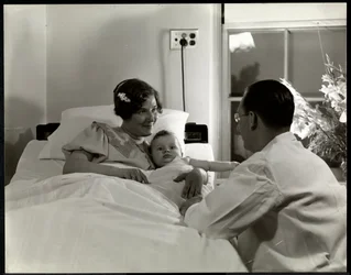 Mãe, criança, hospitalar, cama, novo, york, c.1937, (silver, gelatin, print)